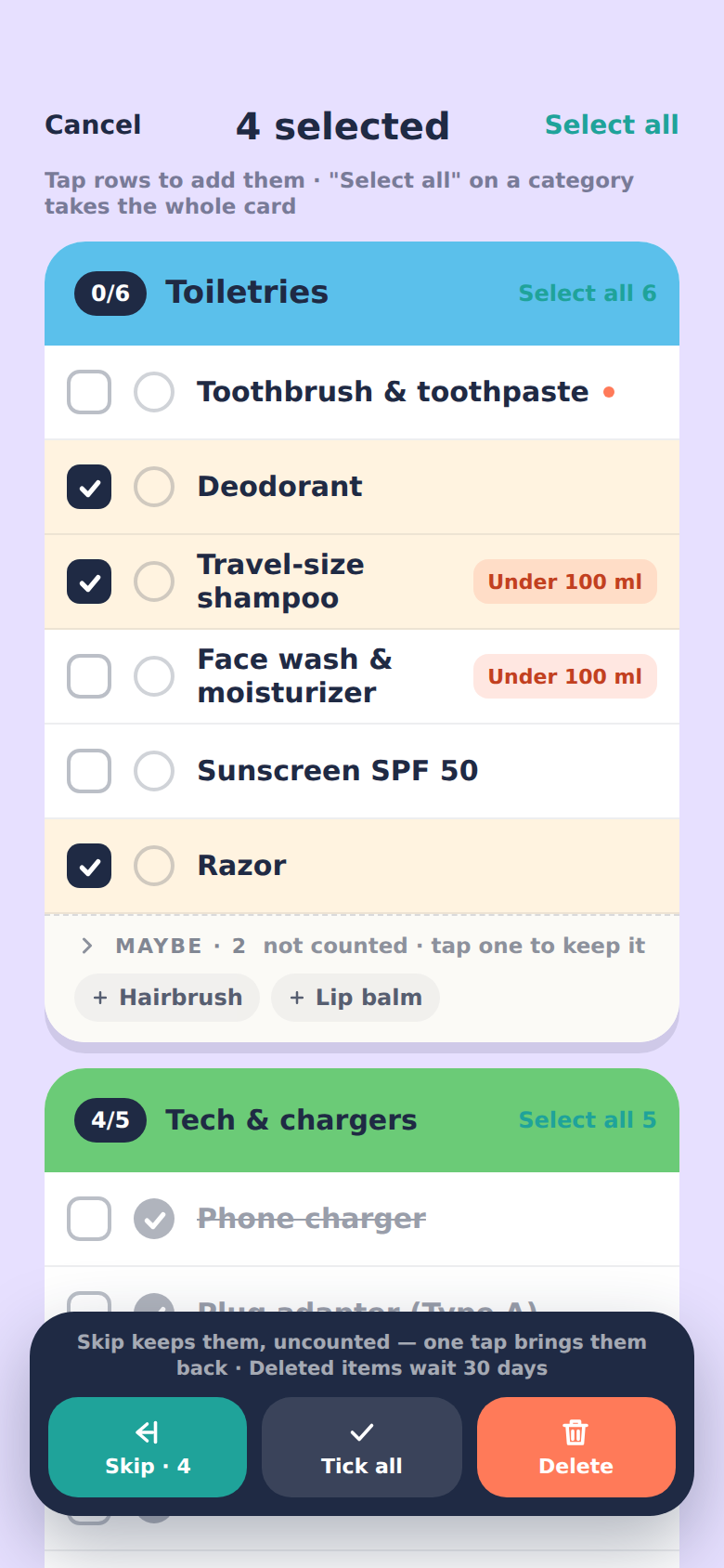 ListSelect screen