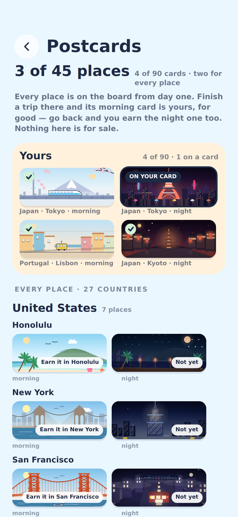 PostcardAlbum screen