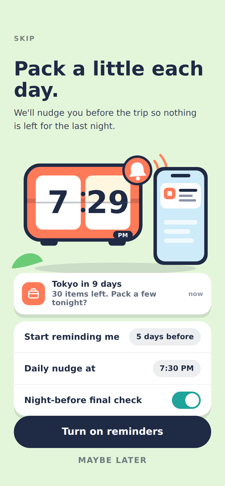 Reminders screen